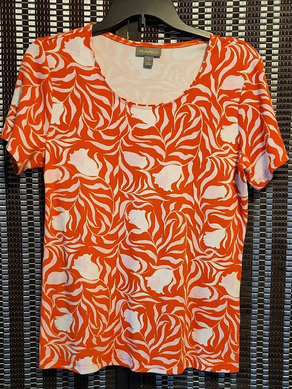Style & Co Orange Floral Blouse Sz M